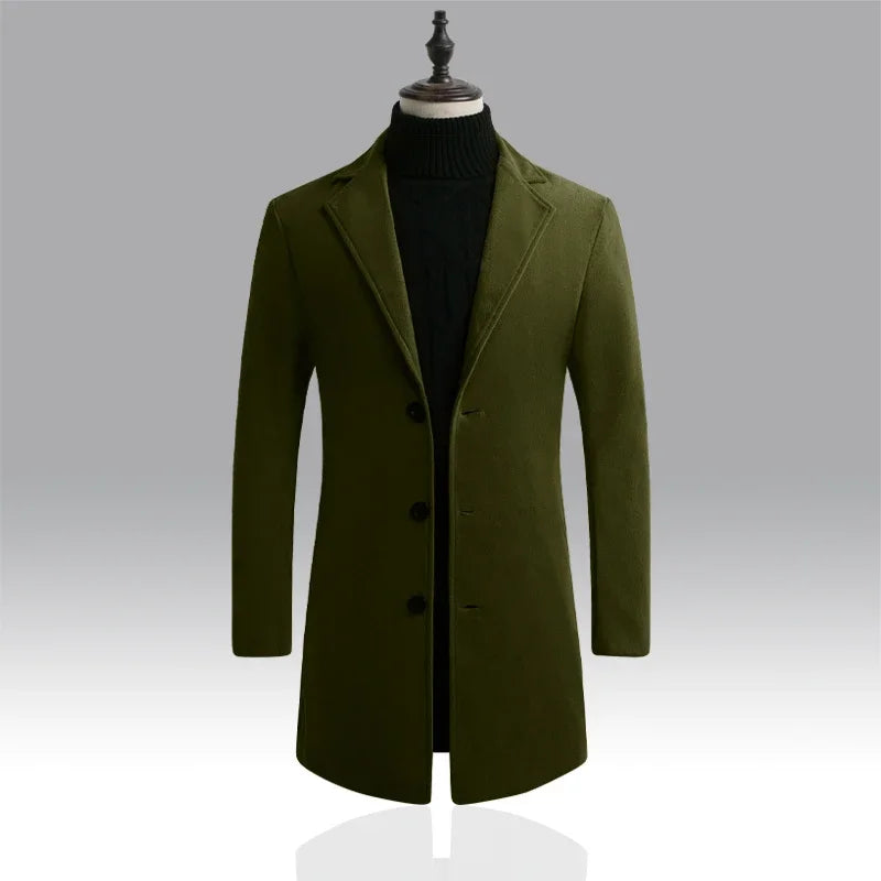 Men's Long Cotton-Blend Wool Coat β Autumn/Winter Casual