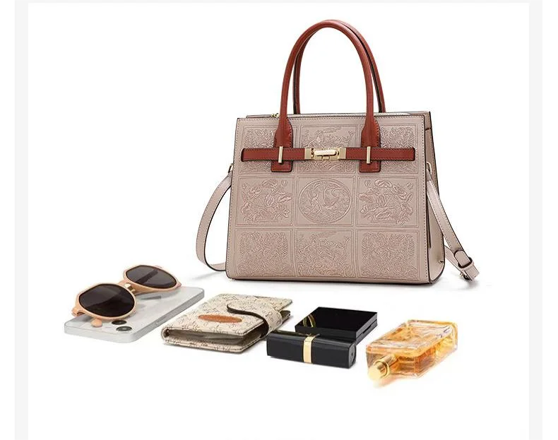 Genuine Leather Embroidered Tote Bag for Women – Soft, Fashionable, Versatile