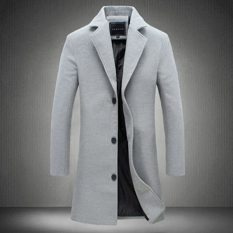 Men's Long Cotton-Blend Wool Coat β Autumn/Winter Casual