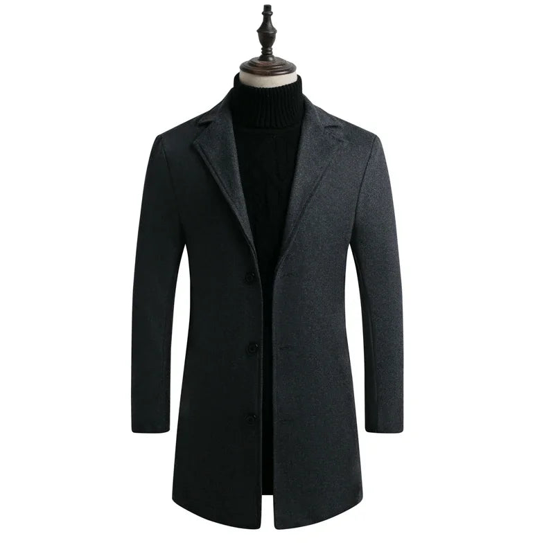 Men's Long Cotton-Blend Wool Coat β Autumn/Winter Casual