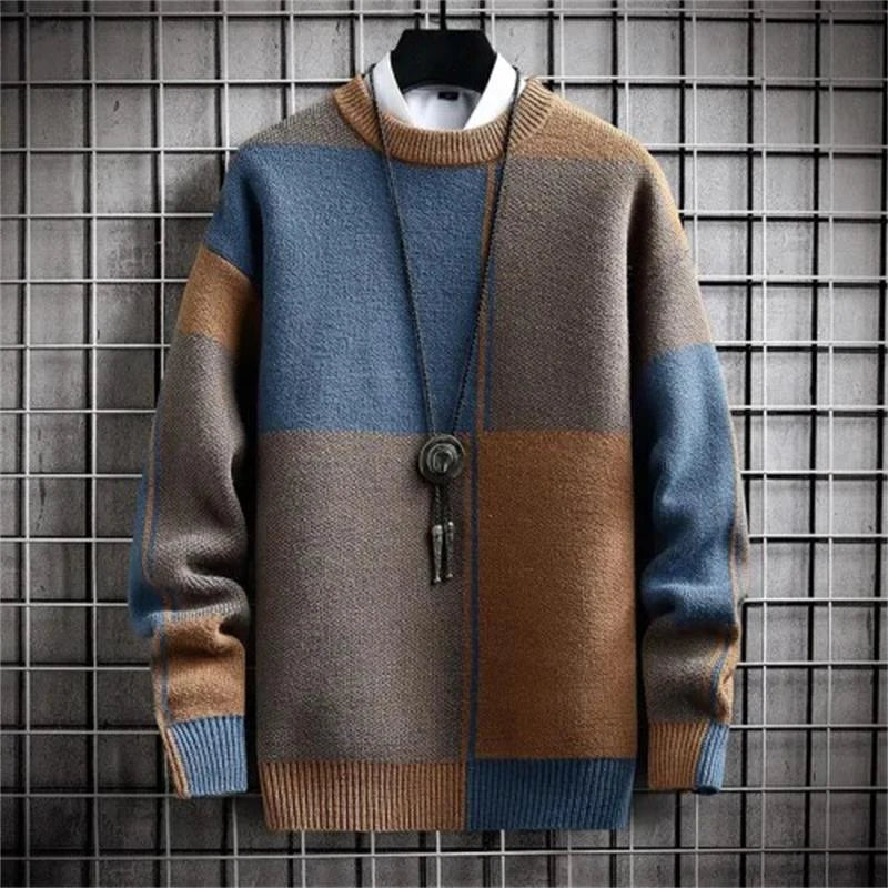 Herrtröja i ull med lapptäcke i vintage-stil