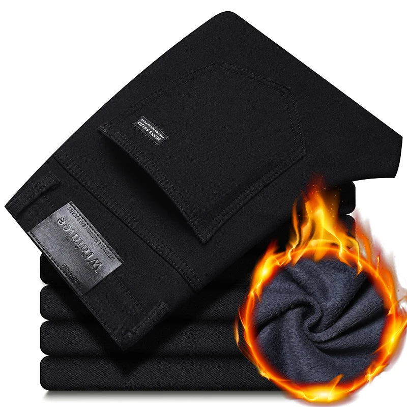 Wthinlee Herren Jeans Casual Fleece Line Hose Übergröße