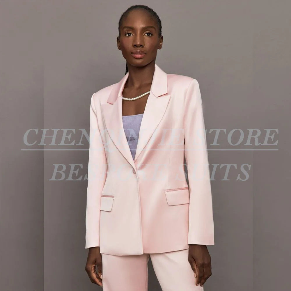 Luxury Pink Women's Suit - Elegant Office Pant Set