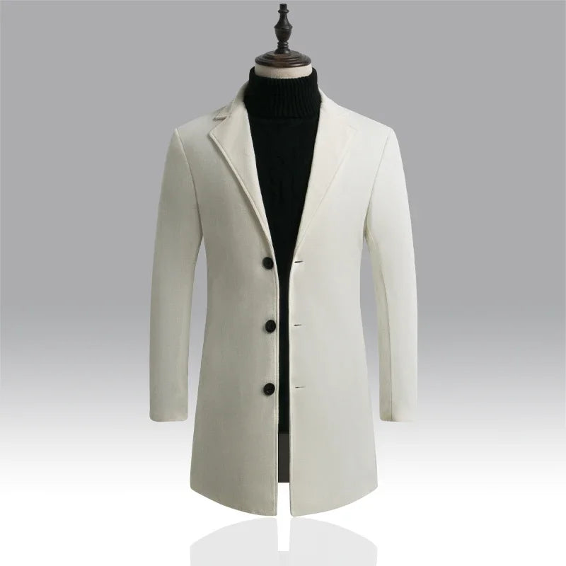 Men's Long Cotton-Blend Wool Coat β Autumn/Winter Casual