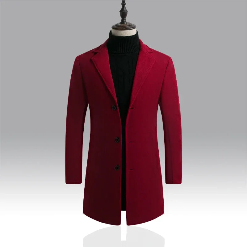 Men's Long Cotton-Blend Wool Coat β Autumn/Winter Casual