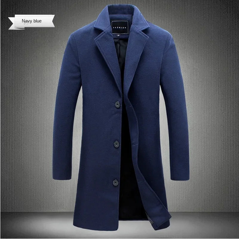 Men's Long Cotton-Blend Wool Coat β Autumn/Winter Casual