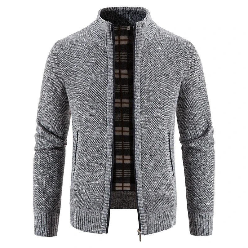 Men's Fleece Lined Casual Jacket - Zipper Closure