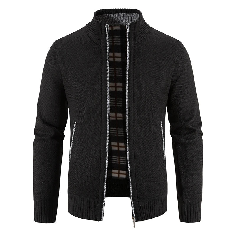 Men's Fleece Lined Casual Jacket - Zipper Closure