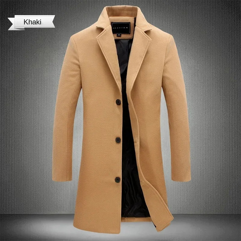 Men's Long Cotton-Blend Wool Coat β Autumn/Winter Casual
