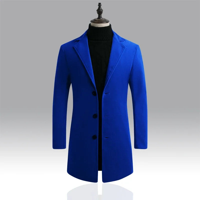 Men's Long Cotton-Blend Wool Coat β Autumn/Winter Casual