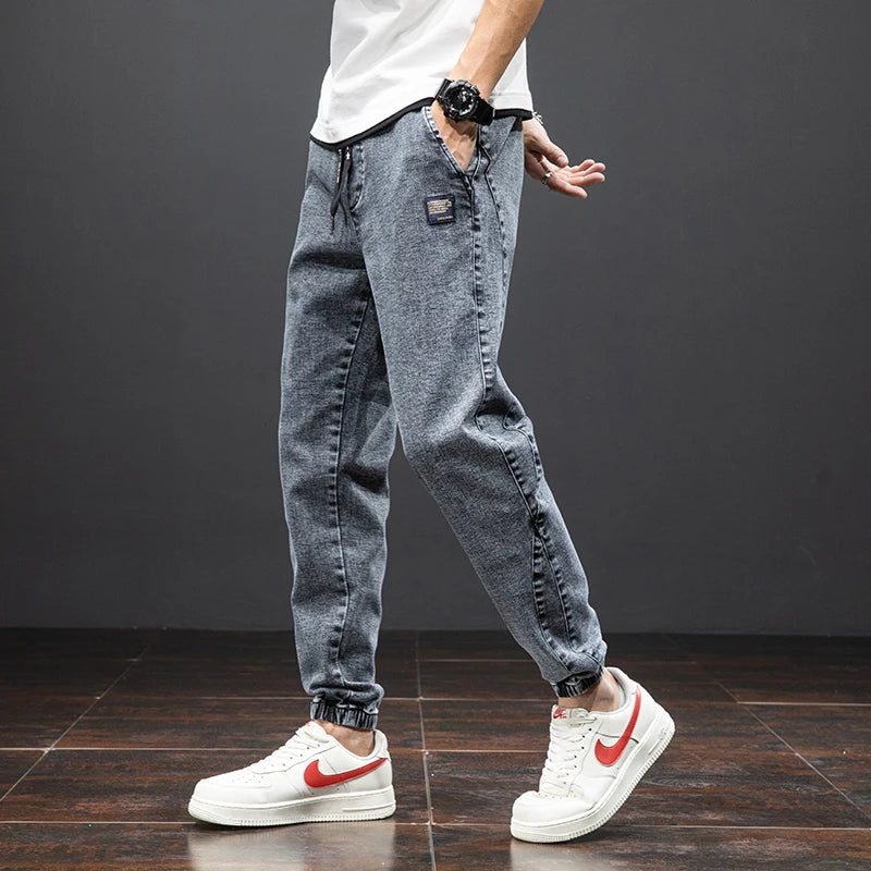 Spring Summer Cargo Jeans for Men Black Blue Denim Jogger Pants Baggy Harem Trousers Plus Size Eye Catching