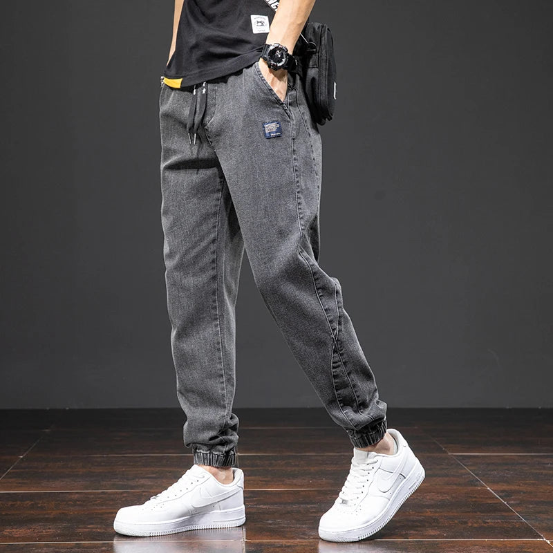 Spring Summer Cargo Jeans for Men Black Blue Denim Jogger Pants Baggy Harem Trousers Plus Size Eye Catching