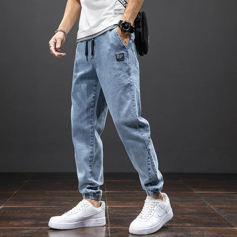 Spring Summer Cargo Jeans for Men Black Blue Denim Jogger Pants Baggy Harem Trousers Plus Size Eye Catching