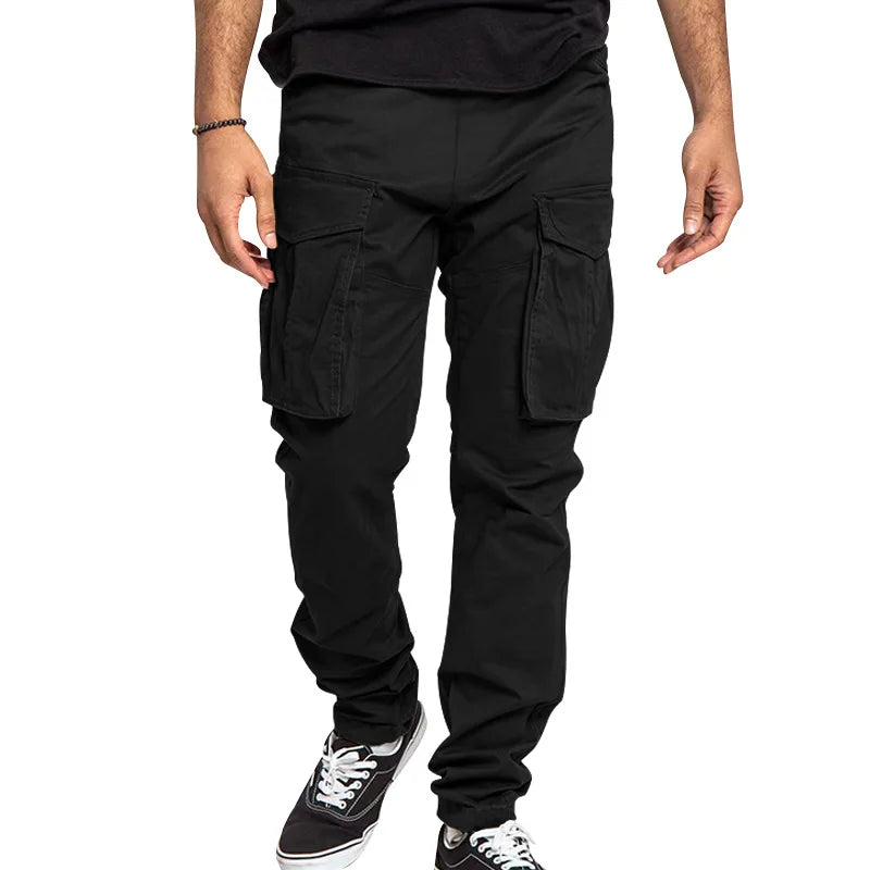 cargo pants solid color multi-pocket casual pants men