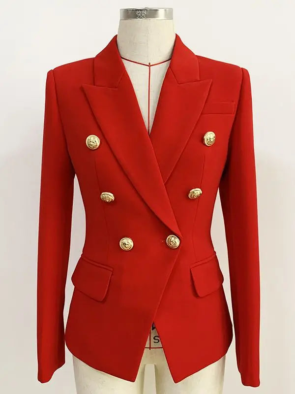 TOP QUALITY Jacket Women's Classic Double Breasted Metal Lion Buttons Blazer Outer Size S-5XL