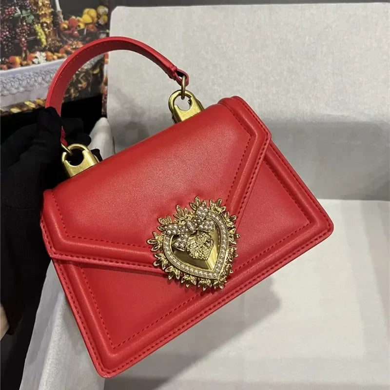 Elegant Top Layer Cow Leather Heart Bow Hand bag