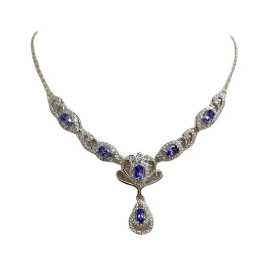 Women's Tanzanite Jewelry Necklace Pendant Short Eye-Catching Natural Gemstone 4*6mm S925 Silver