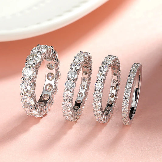 Smyoue Dam Hel Moissanite Ring 2-5 mm Glittrande Bröllop Eternity Band Klassiska 100 % S925 Sterling Silversmycken