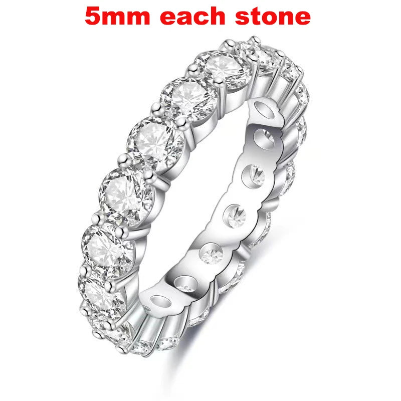 Smyoue Damen-Ring mit Moissanit, 2–5 mm, funkelnd, für Hochzeiten, Eternity-Bänder, klassisch, 100 % S925 Sterlingsilber