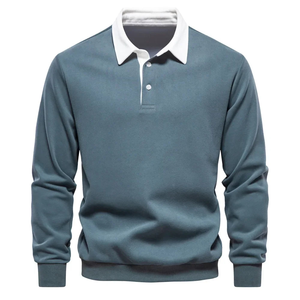 New Men's High-quality Pure Cotton Polo Shirt with Long Sleeves