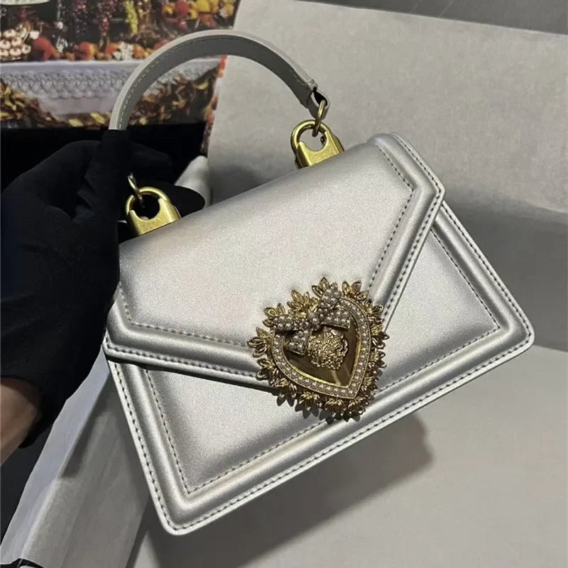 Elegant Top Layer Cow Leather Heart Bow Hand bag