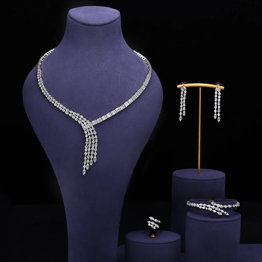 Elegant Women's Jewelry Set with Necklace Earrings Bracelet and Ring Luxury Dubai Designer Bride Jewelry