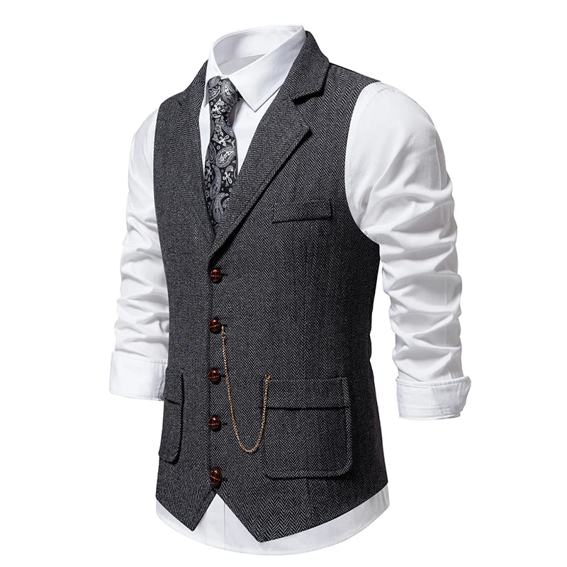 Men's Retro Lapel Chain Vest