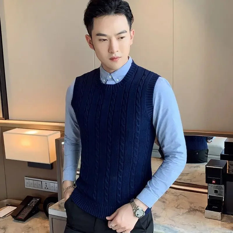 Knit Sweater Male Solid Color Sleeveless