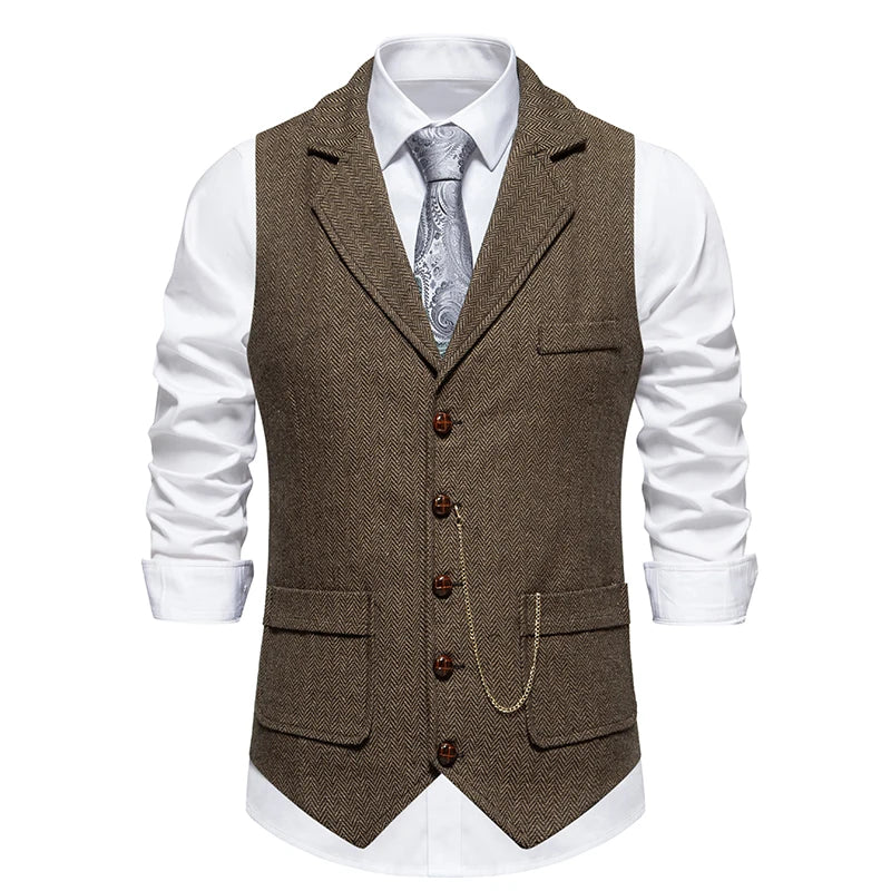 Men's Retro Lapel Chain Vest