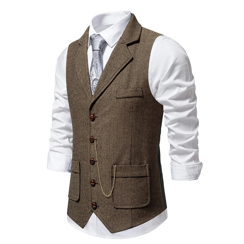 Men's Retro Lapel Chain Vest