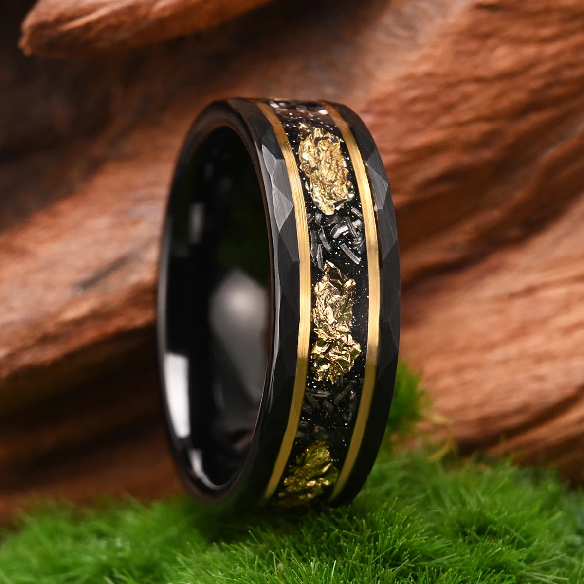 Classic Fashion Tungsten Carbide Ring 8mm Black Golden Foil Wedding Engagement Jewelry Gift for Men and Women