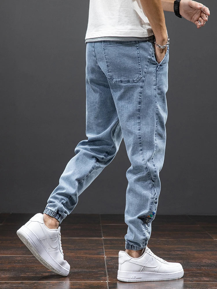 Spring Summer Cargo Jeans for Men Black Blue Denim Jogger Pants Baggy Harem Trousers Plus Size Eye Catching