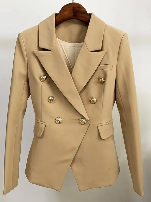 TOP QUALITY Jacket Women's Classic Double Breasted Metal Lion Buttons Blazer Outer Size S-5XL