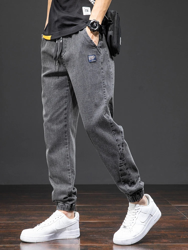 Spring Summer Cargo Jeans for Men Black Blue Denim Jogger Pants Baggy Harem Trousers Plus Size Eye Catching