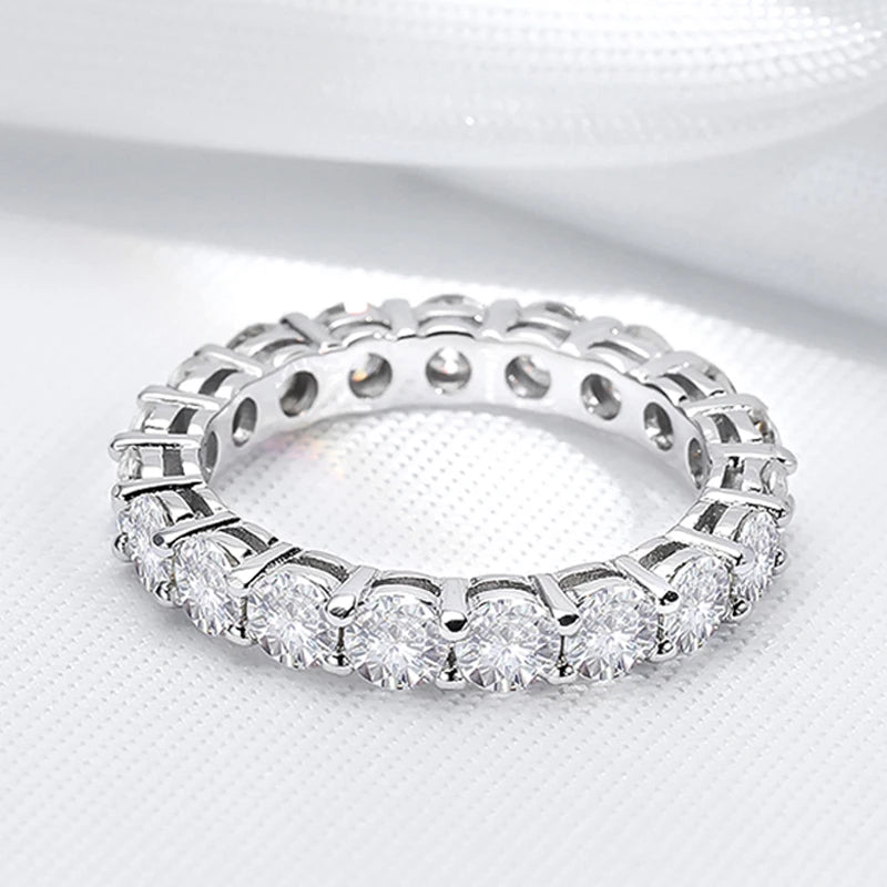 Smyoue Dam Hel Moissanite Ring 2-5 mm Glittrande Bröllop Eternity Band Klassiska 100 % S925 Sterling Silversmycken