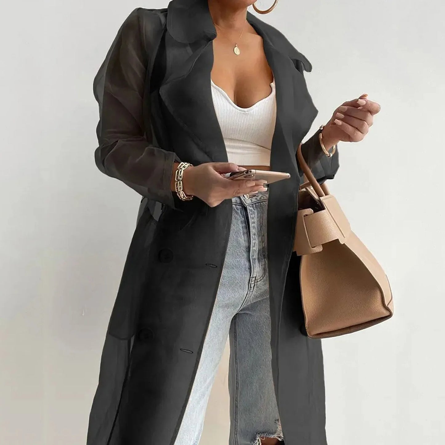 Long Sleeve Buttoned Coat With Belt