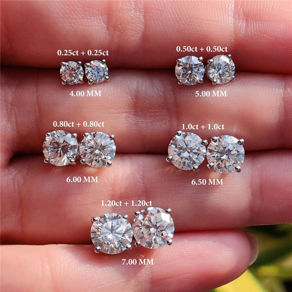 Sparkling Moissanite Stud Earrings 0.5-1.2 Carat D Color for Women Fine Jewelry with 925 Sterling Silver Piercing