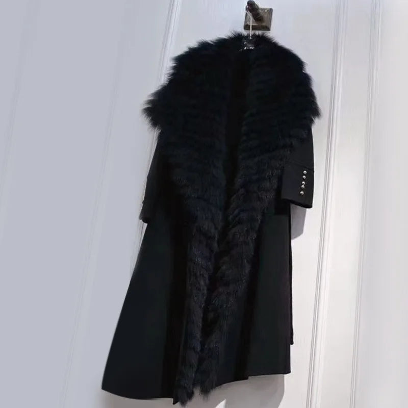 New Fur Coat with Wool Double-sided Wool Coat for Women