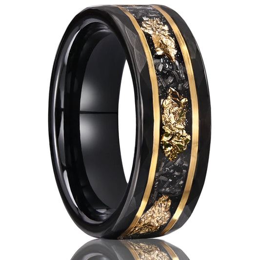 Classic Fashion Tungsten Carbide Ring 8mm Black Golden Foil Wedding Engagement Jewelry Gift for Men and Women