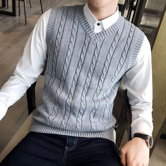 Knit Sweater Male Solid Color Sleeveless