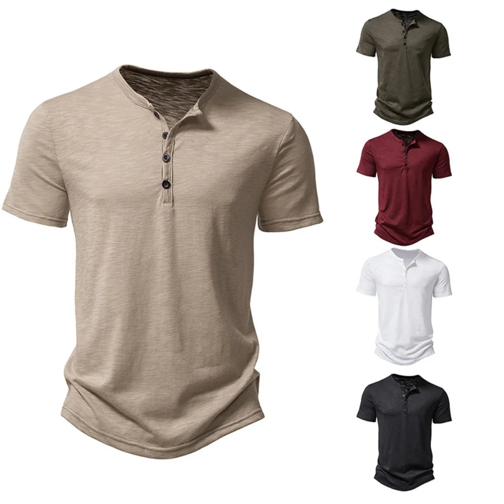 Henley-Kragen Sommer Herren Casual Einfarbig Kurzarm T-Shirt für Männer Polo Herren Hochwertige Herren T-Shirts