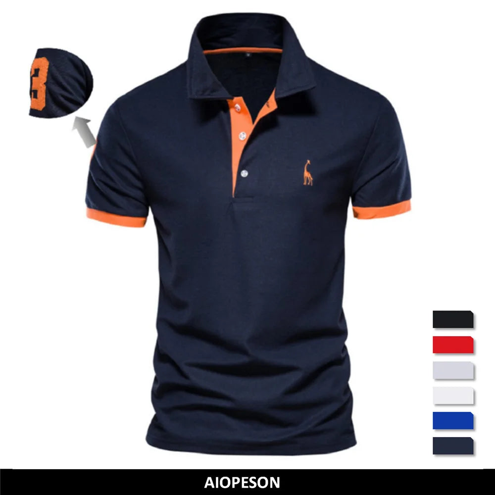 Casual Slim Fit Men's Polo Shirts AIOPESON Embroidery 35% Cotton Solid Color Summer Fashion Brand Clothing