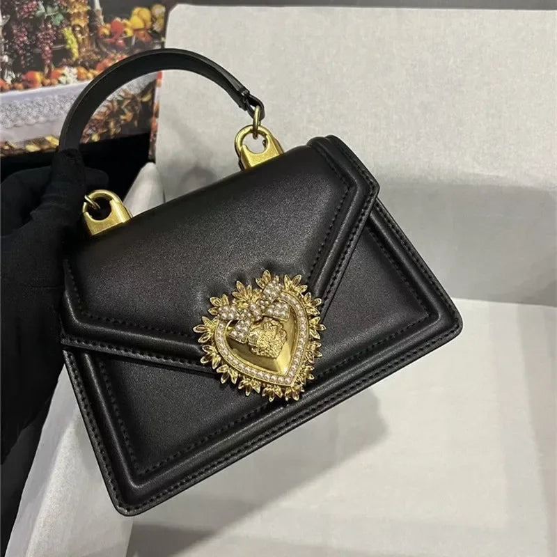 Elegant Top Layer Cow Leather Heart Bow Hand bag