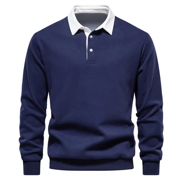 New Men's High-quality Pure Cotton Polo Shirt with Long Sleeves