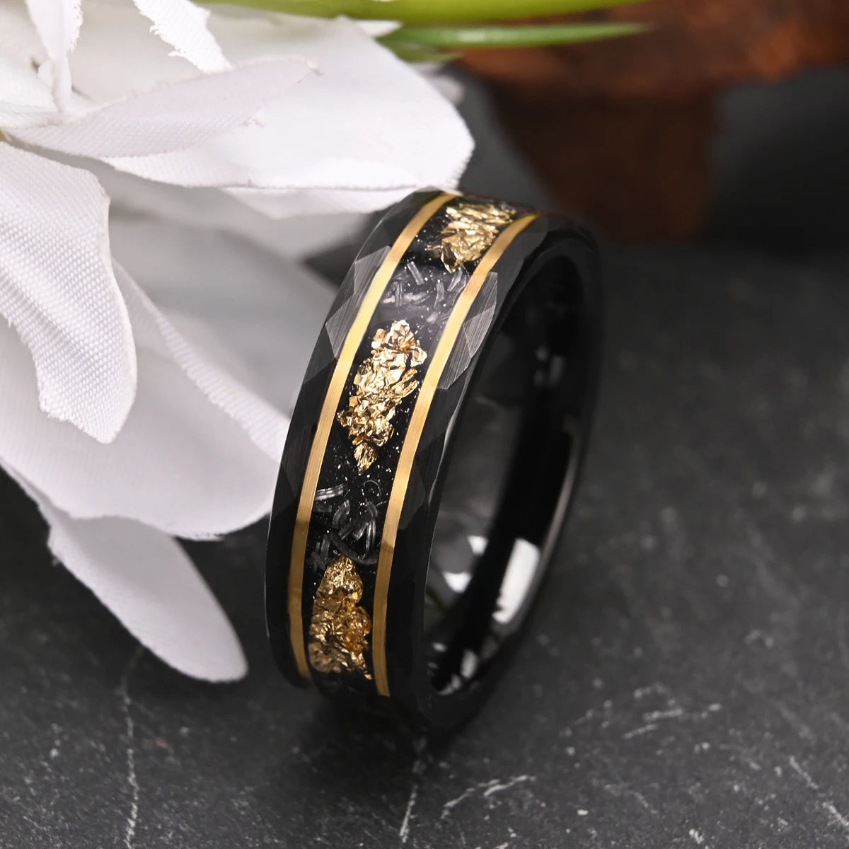 Classic Fashion Tungsten Carbide Ring 8mm Black Golden Foil Wedding Engagement Jewelry Gift for Men and Women