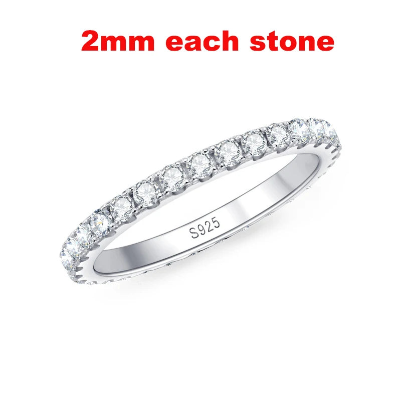 Smyoue Damen-Ring mit Moissanit, 2–5 mm, funkelnd, für Hochzeiten, Eternity-Bänder, klassisch, 100 % S925 Sterlingsilber