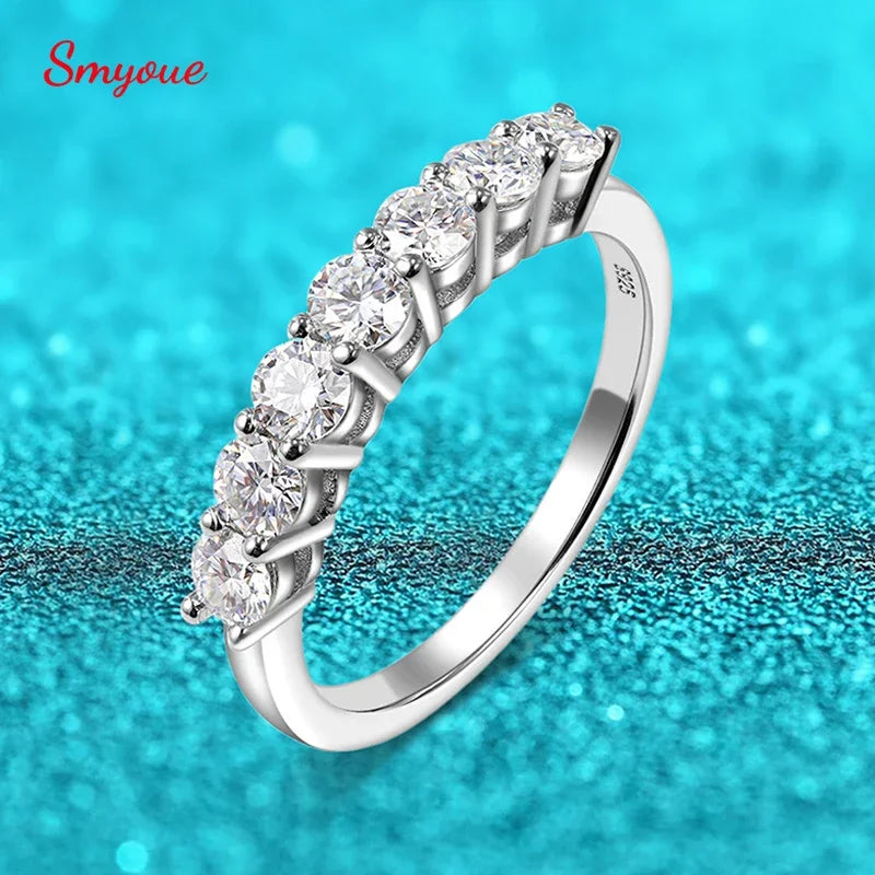 Smyoue Women's Gemstone Moissanite Rings 0.7CT 3mm S925 Silver Wedding Diamonds Band Stackable White Gold Gift