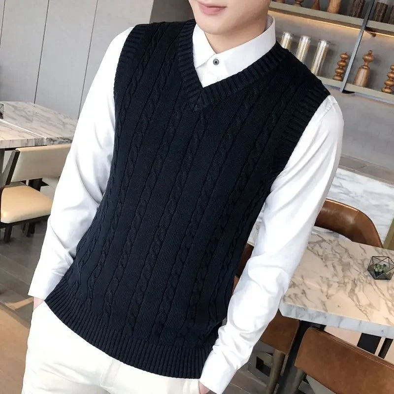 Knit Sweater Male Solid Color Sleeveless