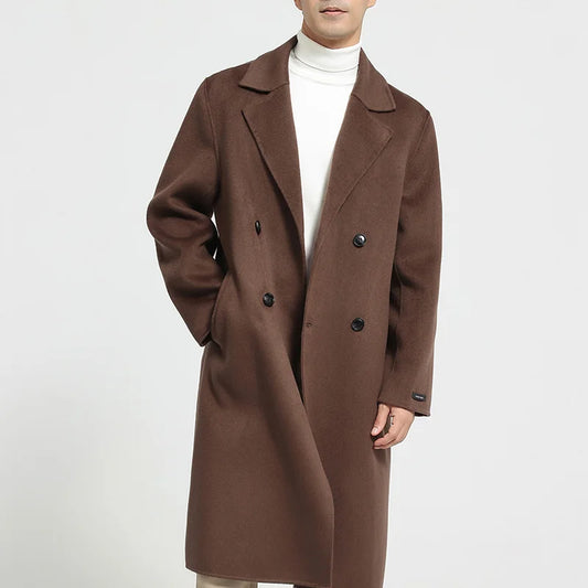 Men's 100% cashmere thick double-sided extended coat