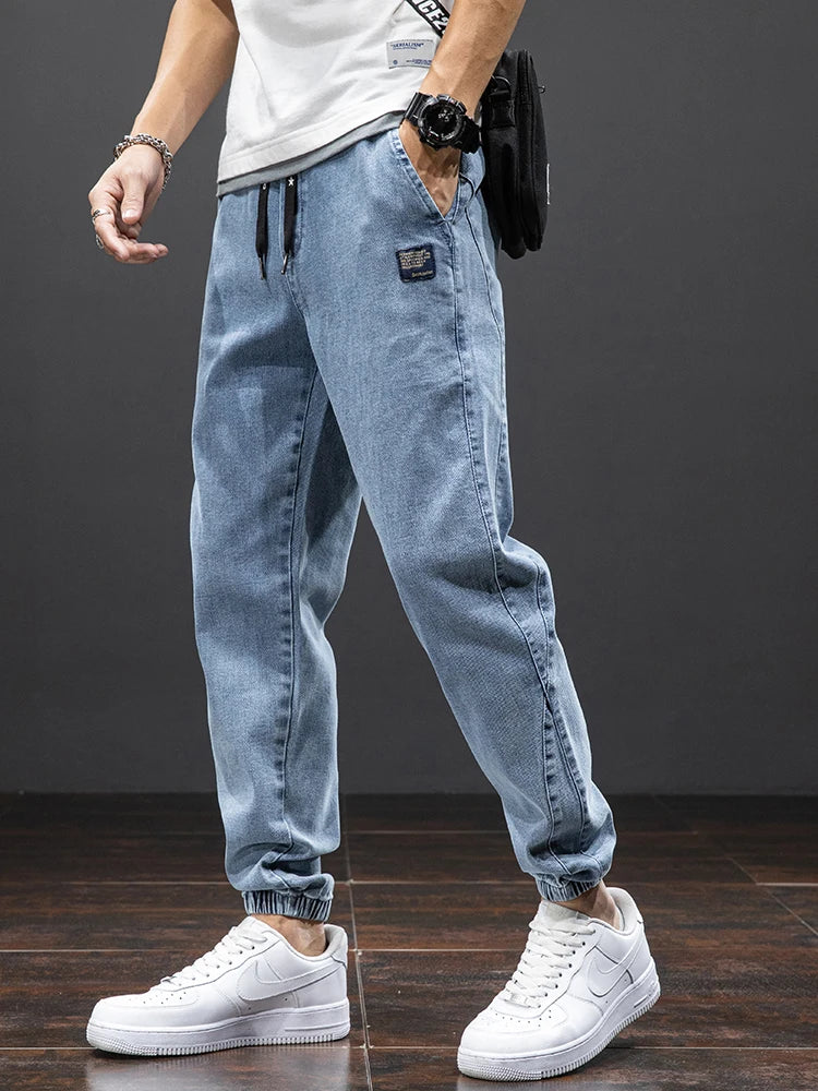 Spring Summer Cargo Jeans for Men Black Blue Denim Jogger Pants Baggy Harem Trousers Plus Size Eye Catching